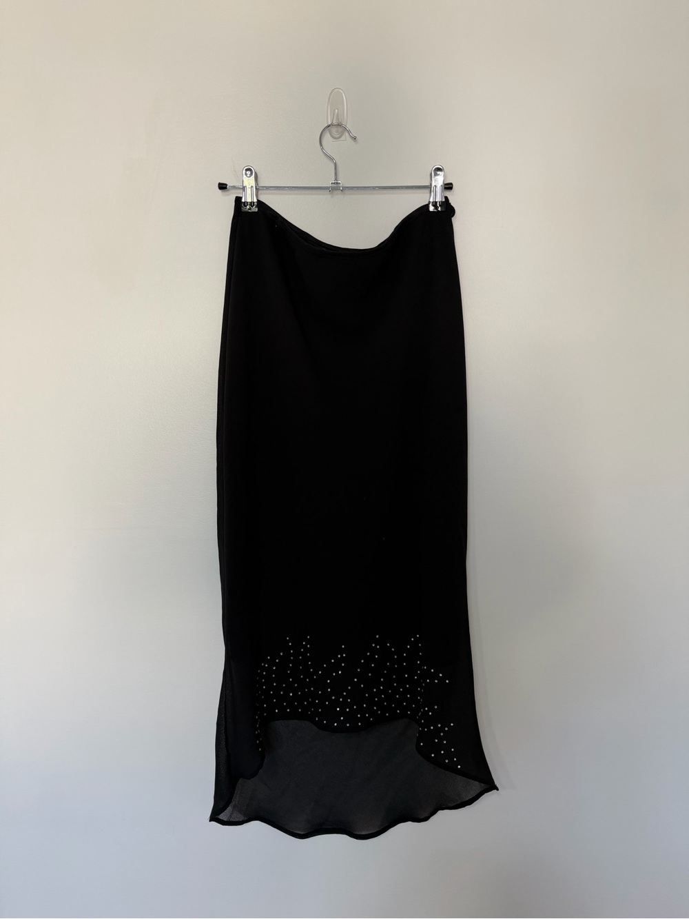 Vintage Nina Lee Made in USA Black Sheer Beaded Hem Midi Maxi Skirt Women’s M
